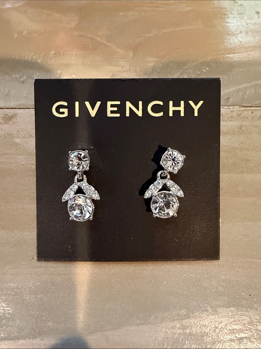 Givenchy Silver Crystal Drop Earrings with Pavé Accents - Clear